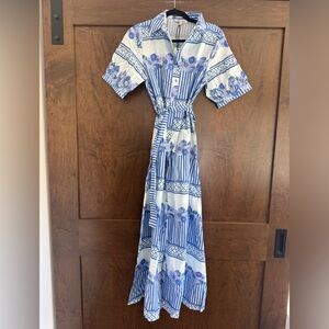 NWT Celina Moon Button Down Belted Cotton Maxi Dress